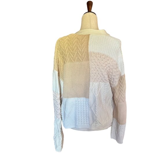 Rails Reese Patchwork Boxy Cable Cardigan- Cream Size M - Picture 4 of 11